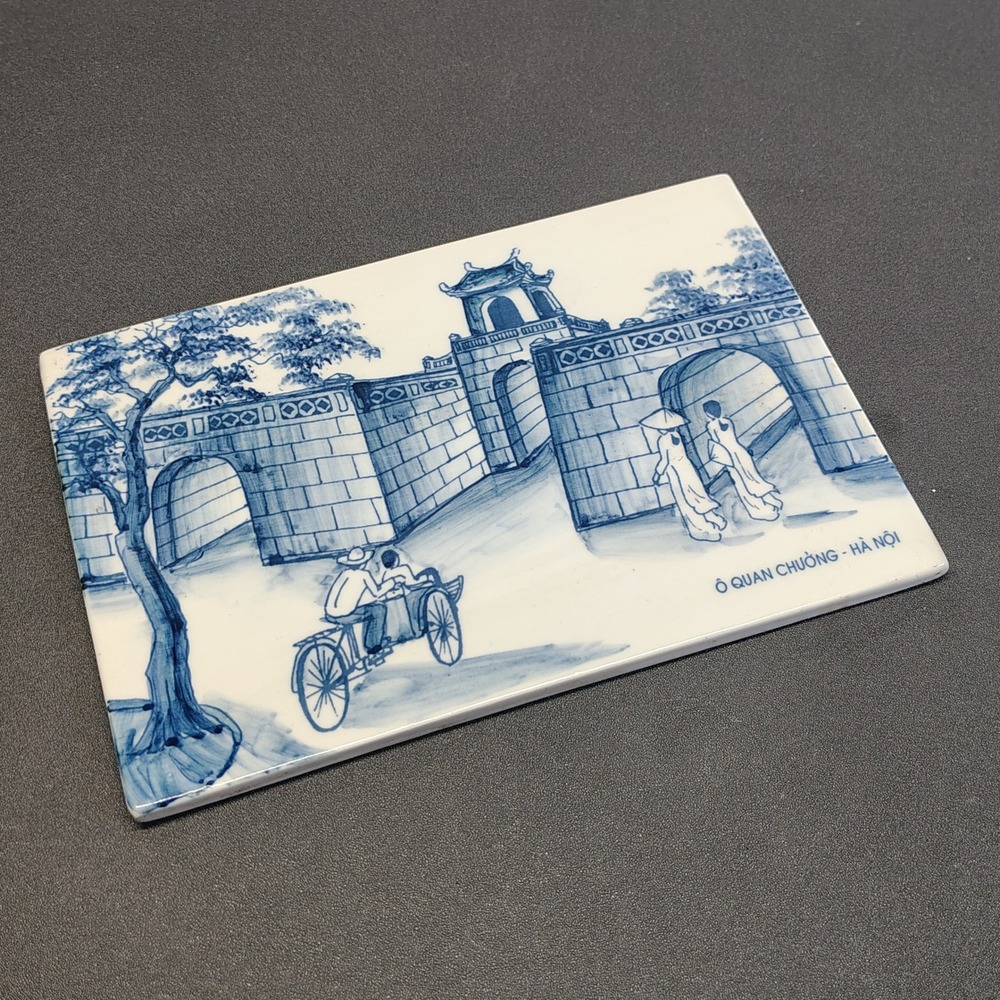 Vintage Ceramic Tile Home Decor Blue White O Quan Chuong Vietnam Souvenir Art